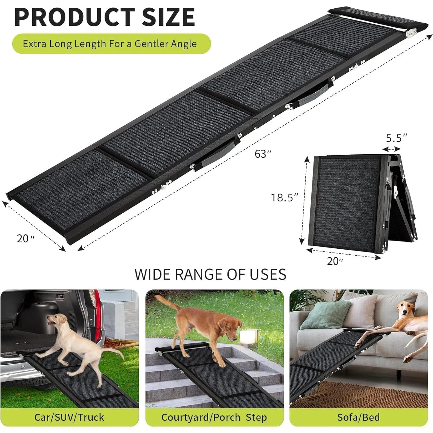 Folding Dog Car Ramp – Non-Slip Portable Pet Ramp for Large Dogs Up to 250 lbs