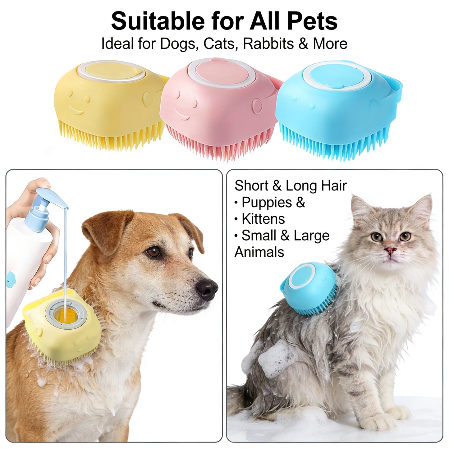 Silicone Pet Bath & Grooming Gloves – Soft Massage Brush for Dogs & Cats, De-Shedding & Bathing