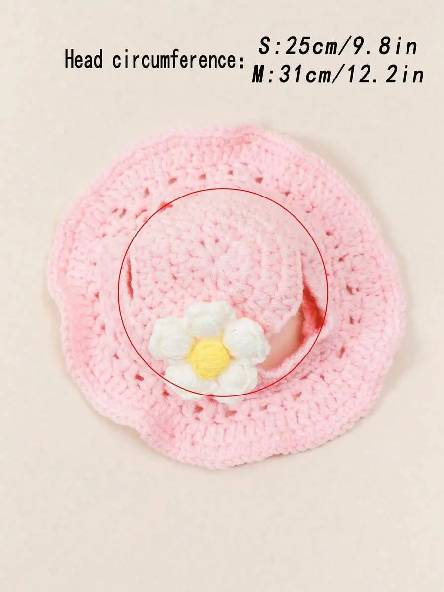 Knitted Pet Hat with Floral Trim – Cozy Beanie for Cats & Small Dogs