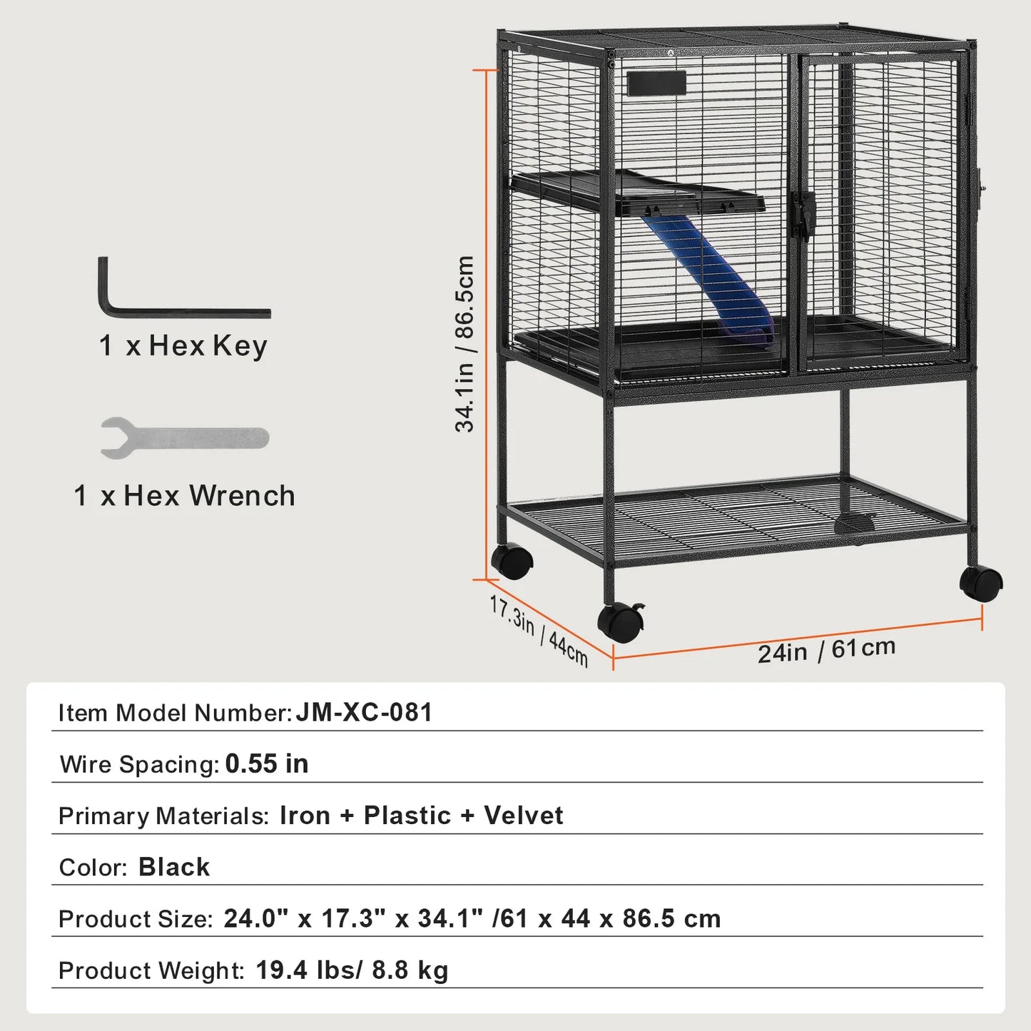 Large 4-Tier Rolling Metal Cage for Ferrets, Rats, Guinea Pigs & Small Animals – 64.6"
