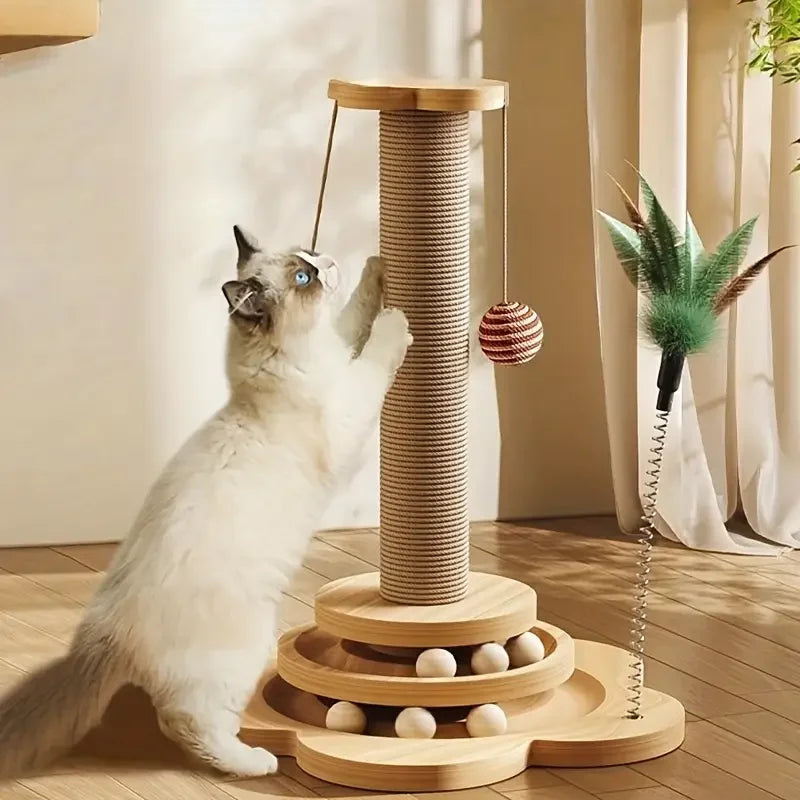 Rotating Cat Scratch Board with Vertical Sisal Post