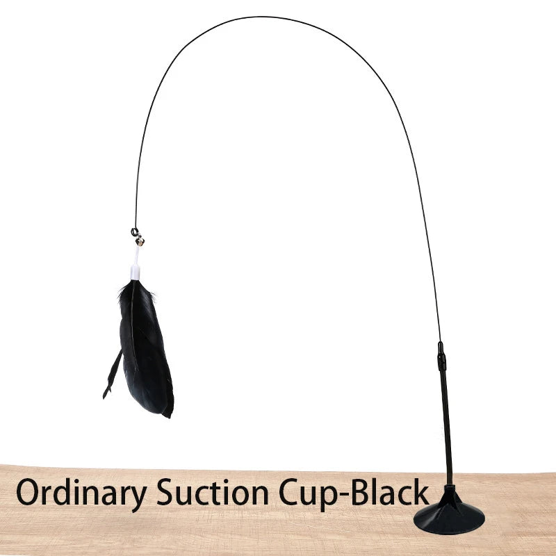 Hands-Free Suction Cup Cat Feather Wand Toy