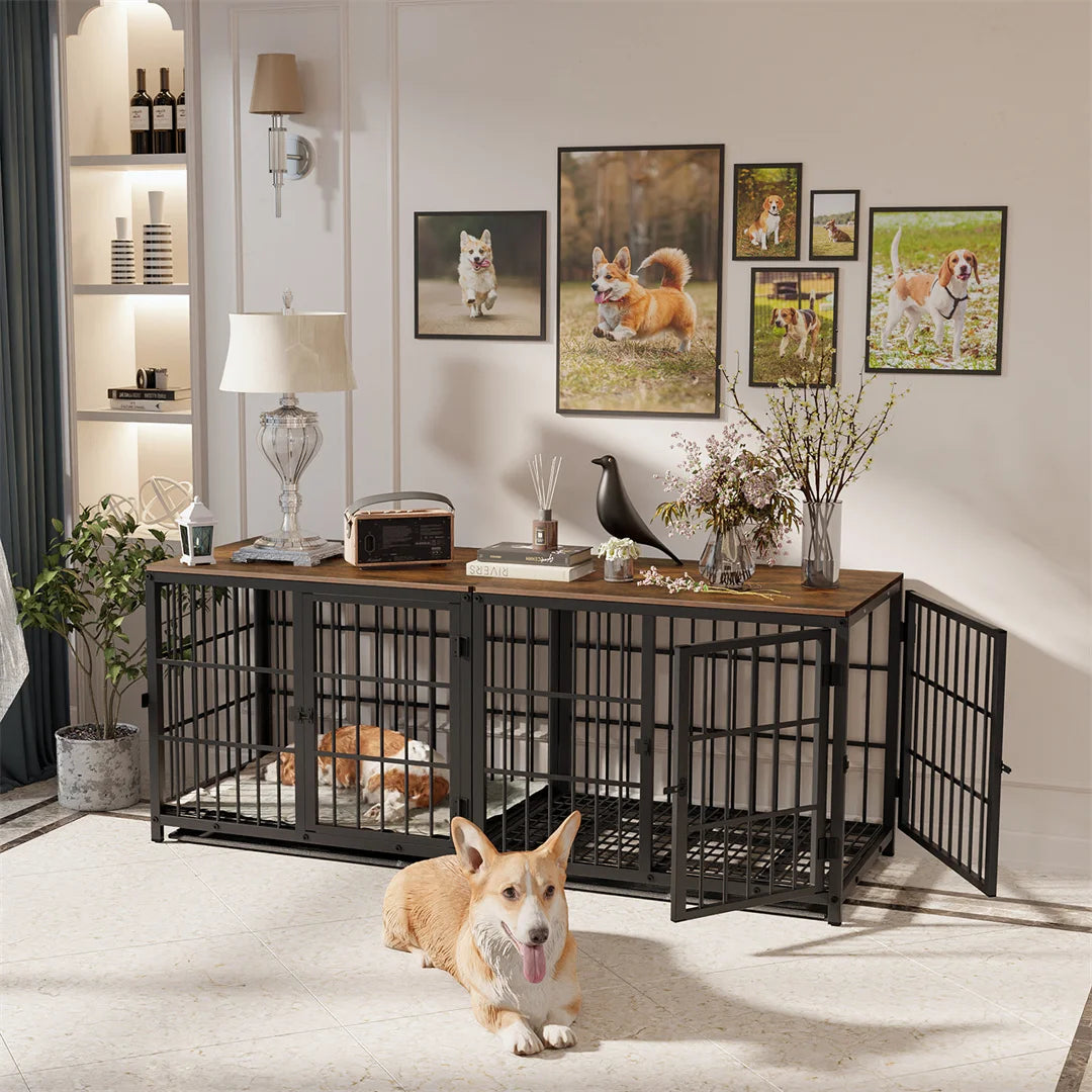 Furniture-Style Dog Crate End Table – 3-Door Pet Kennel with Removable Tray for Small, Medium & Large Dogs