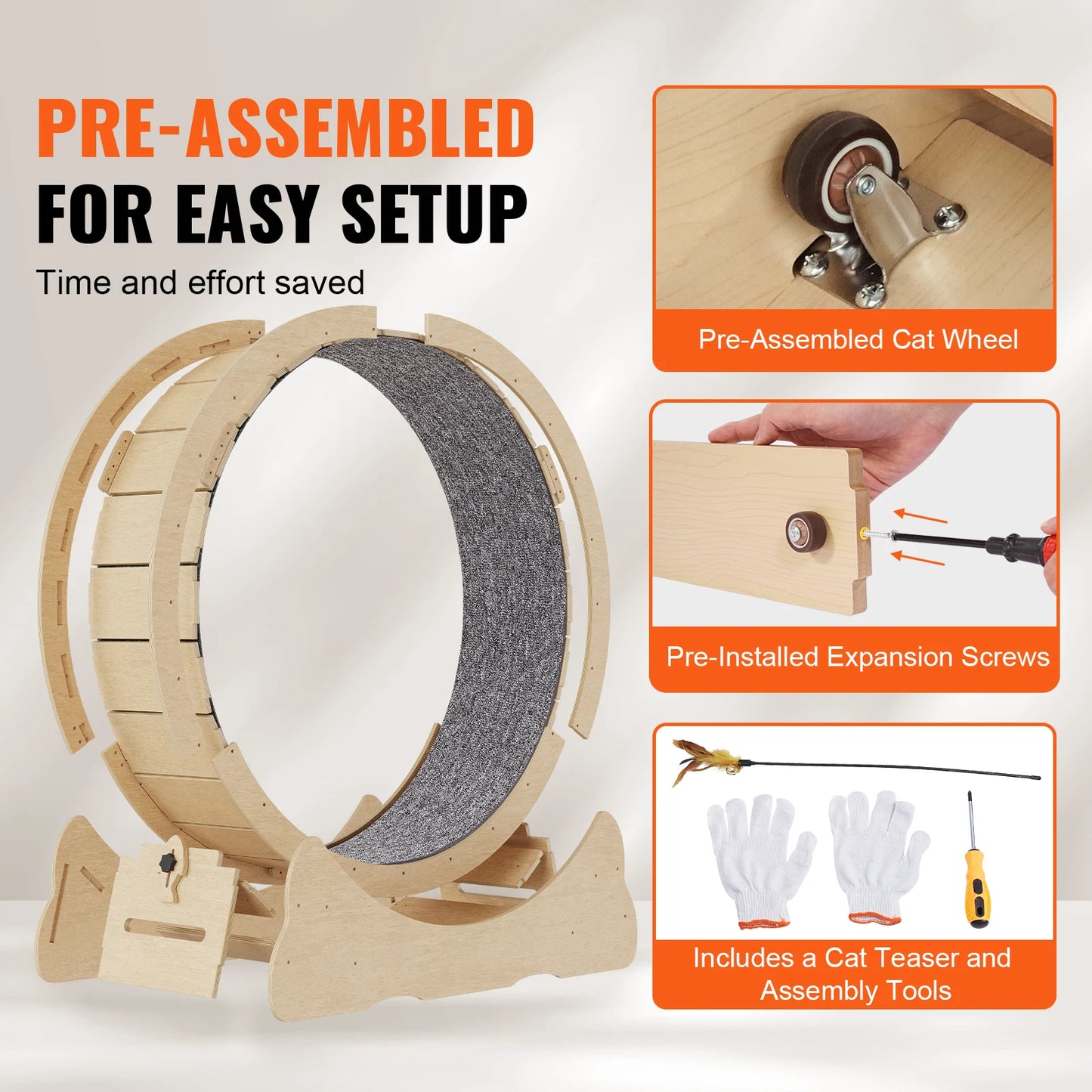 Wooden Cat Exercise Wheel with Cat Teaser