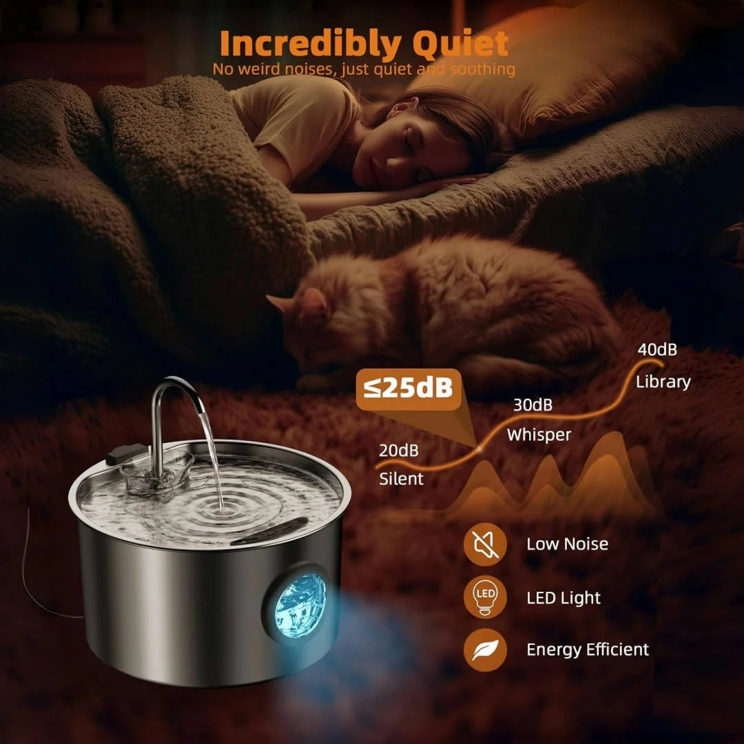 Stainless Steel Pet Water Fountain – 108oz Automatic Dispenser with Replaceable Filters for Cats & Dogs
