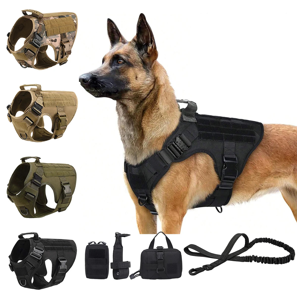 Tactical Dog Harness with Leash & MOLLE Pouches