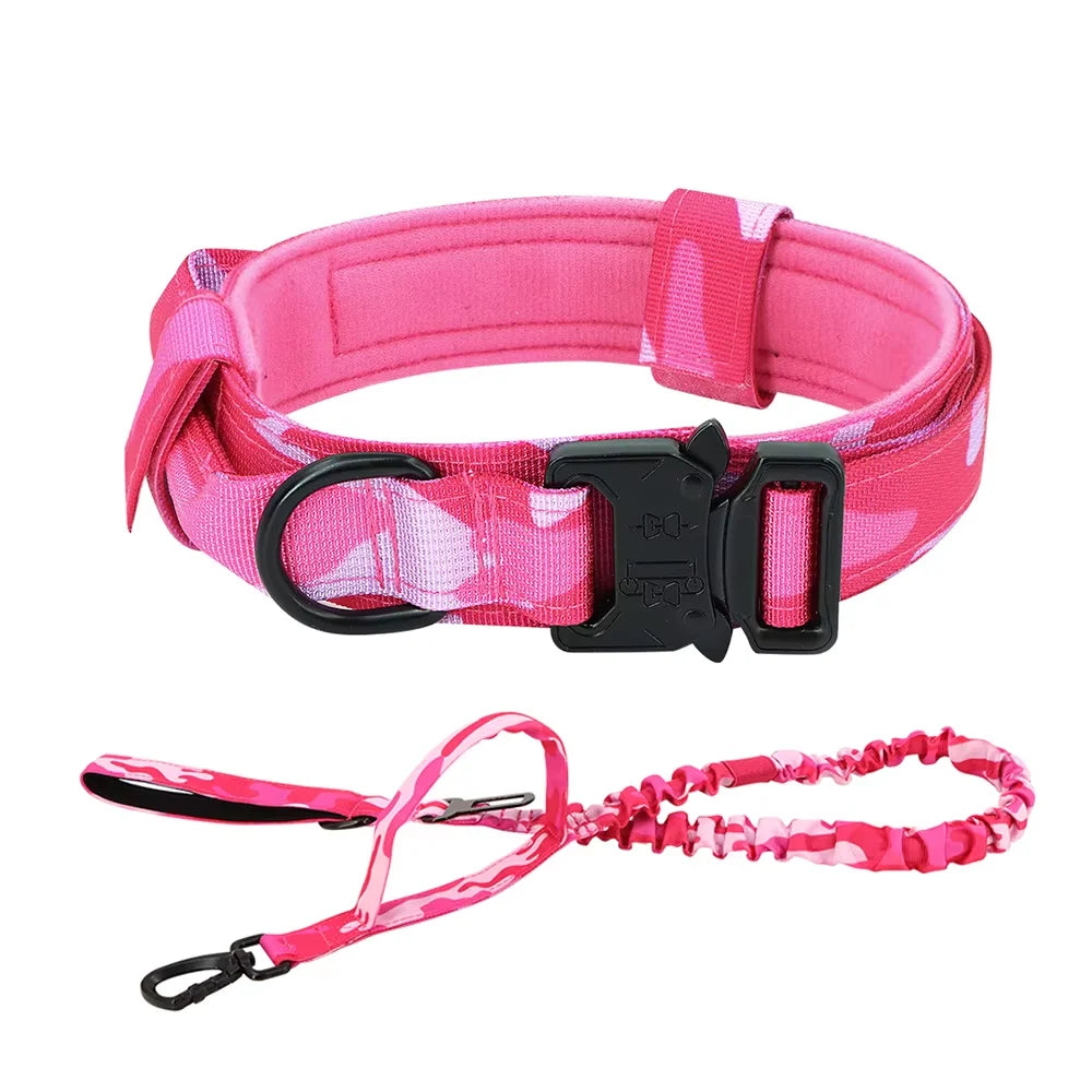 Tactical Dog Collar & Leash Set – Heavy-Duty 1000D Nylon with Control Handle, D-Ring & Quick-Release Buckle, Sizes M–XL