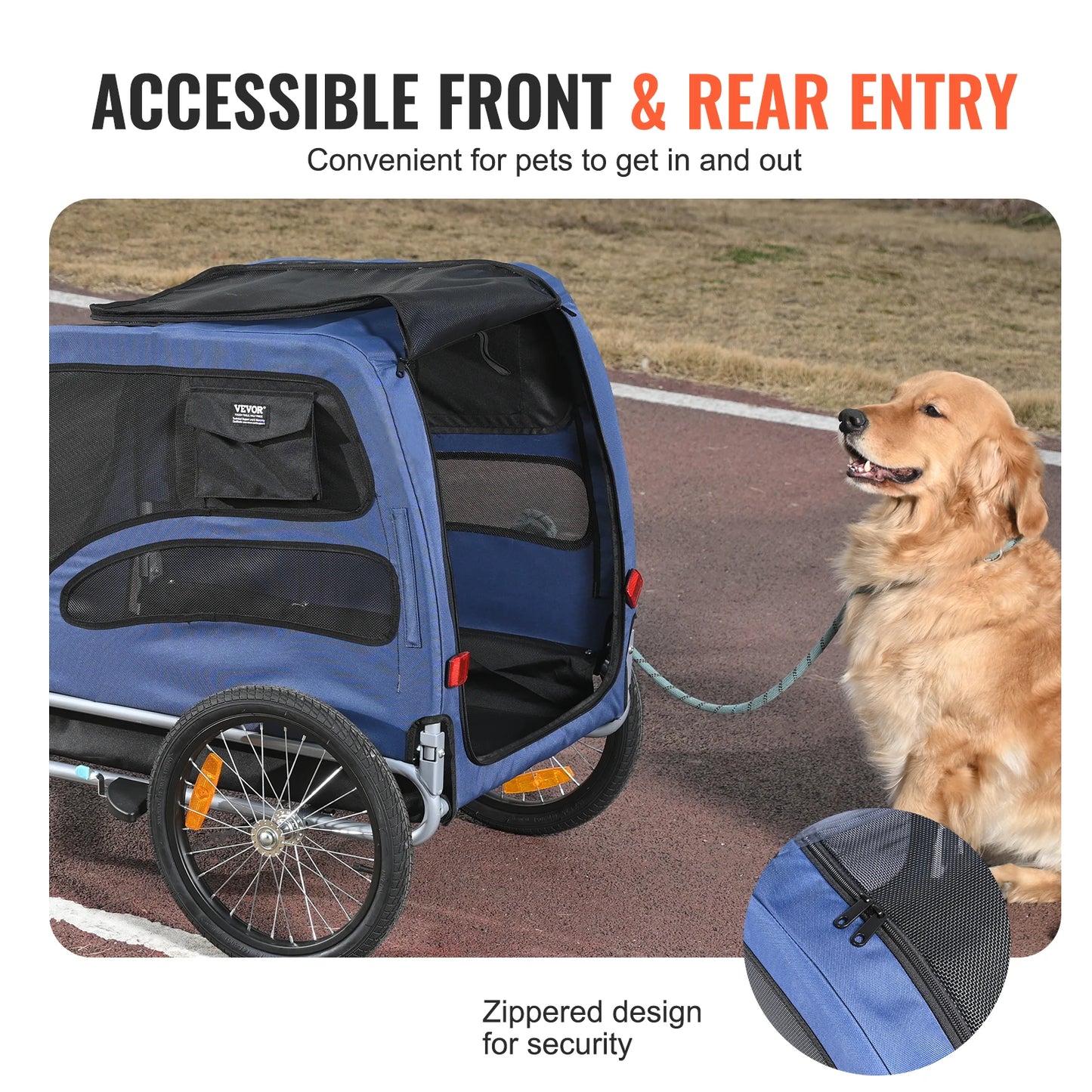 Dog Bike Trailer with Coupler, Reflectors & Safety Flag – Collapsible Pet Bicycle Carrier for Dogs Up to 100 lbs