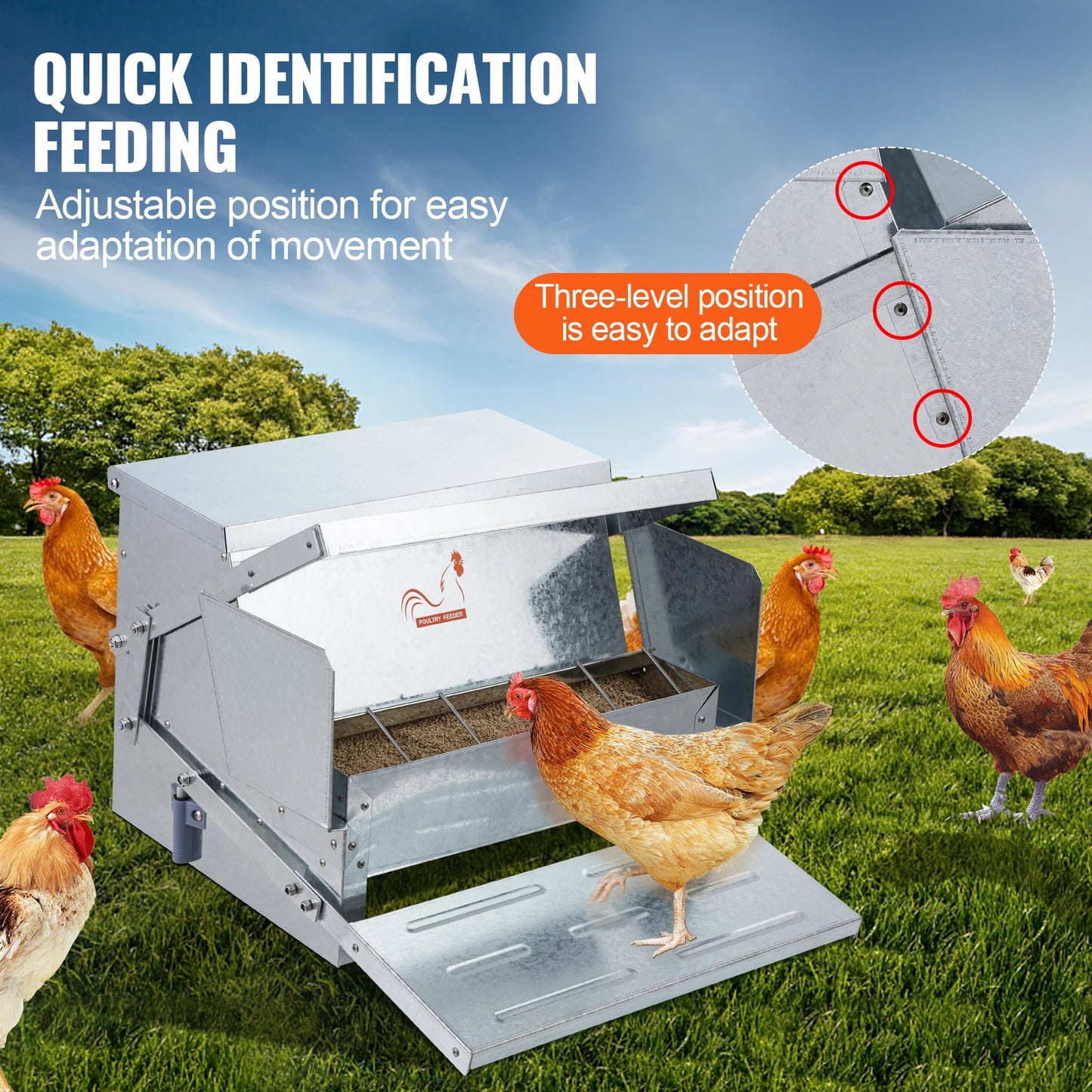 Automatic Treadle Chicken Feeder – 25 lb Capacity, Weatherproof Galvanized Steel