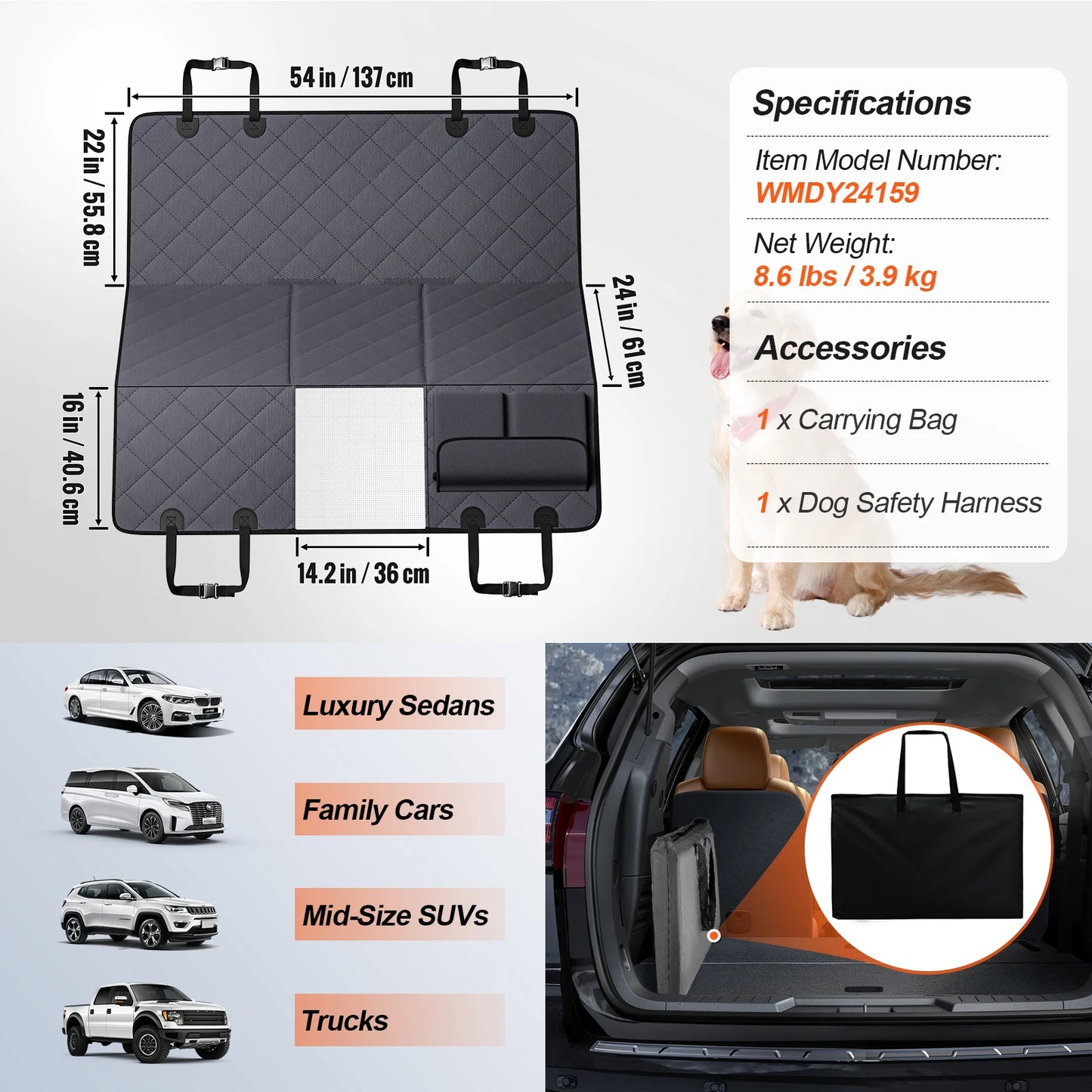 Waterproof Dog Back Seat Extender & Hammock
