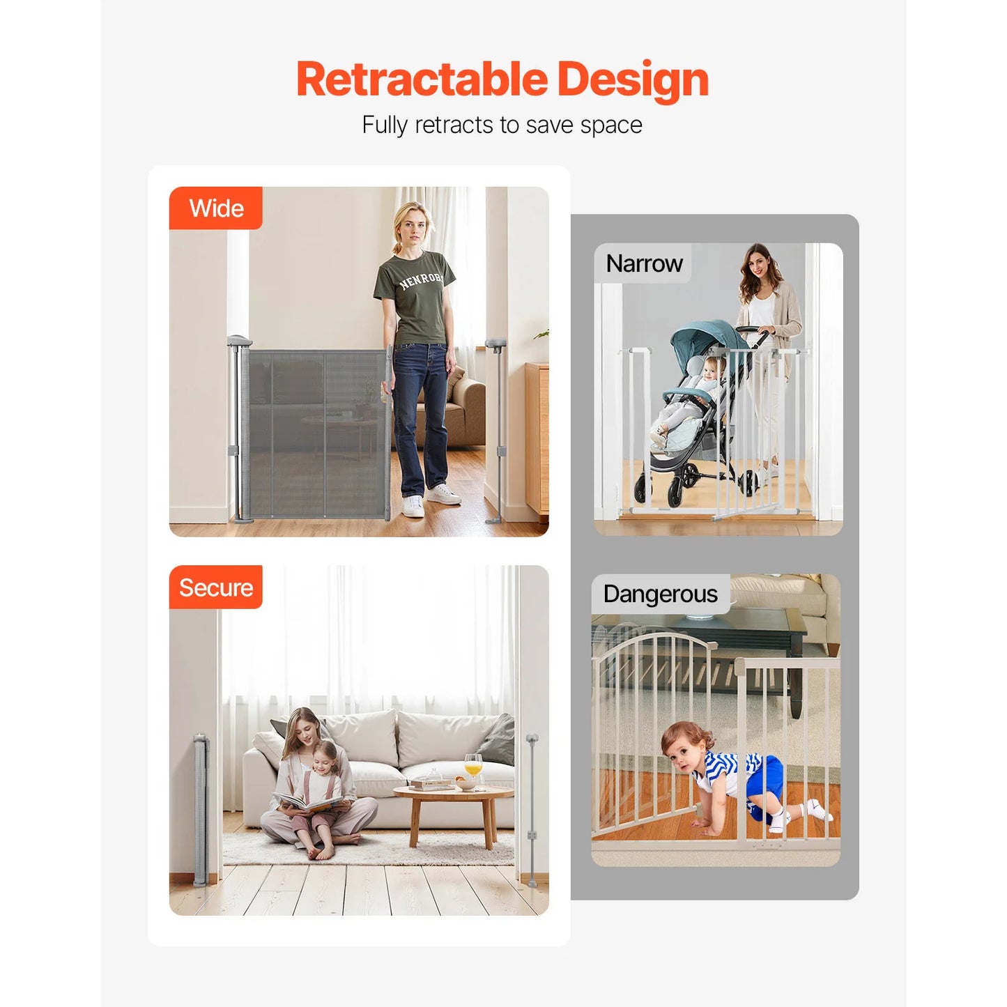 Retractable Pet & Baby Safety Gate (55–110 in.)