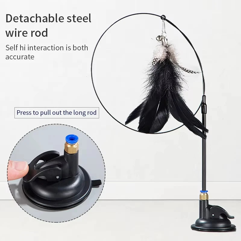Hands-Free Suction Cup Cat Feather Wand Toy
