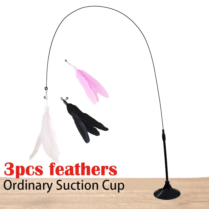 Hands-Free Suction Cup Cat Feather Wand Toy