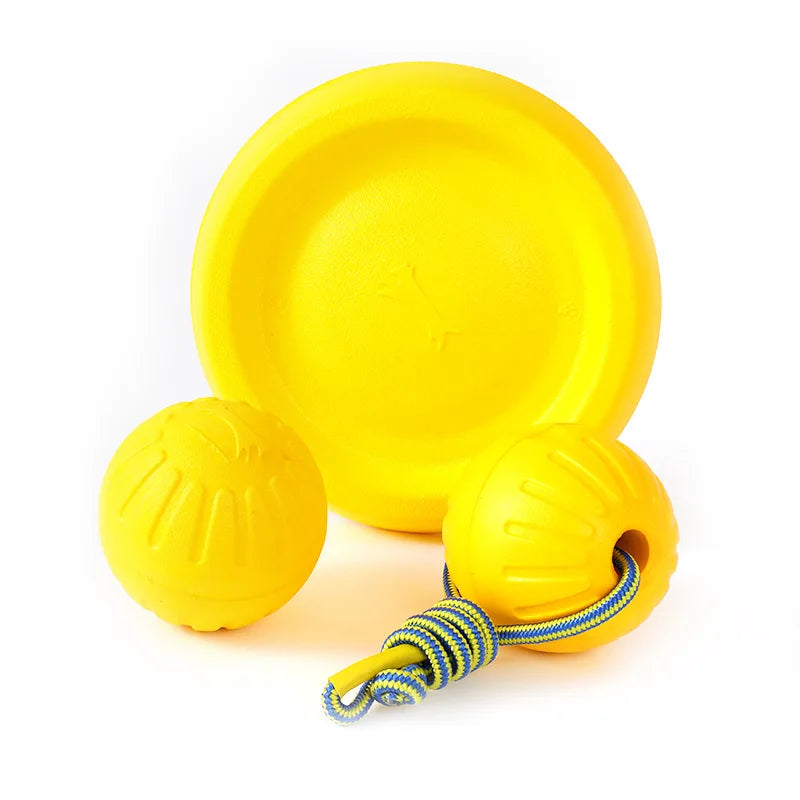 EVA Foam Dog Toy Ball – Floating, Bite-Resistant Rope Ball with Pull Ring for Fetch, Training & Teething