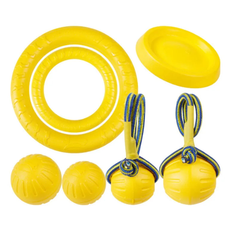 EVA Foam Dog Toy Ball – Floating, Bite-Resistant Rope Ball with Pull Ring for Fetch, Training & Teething