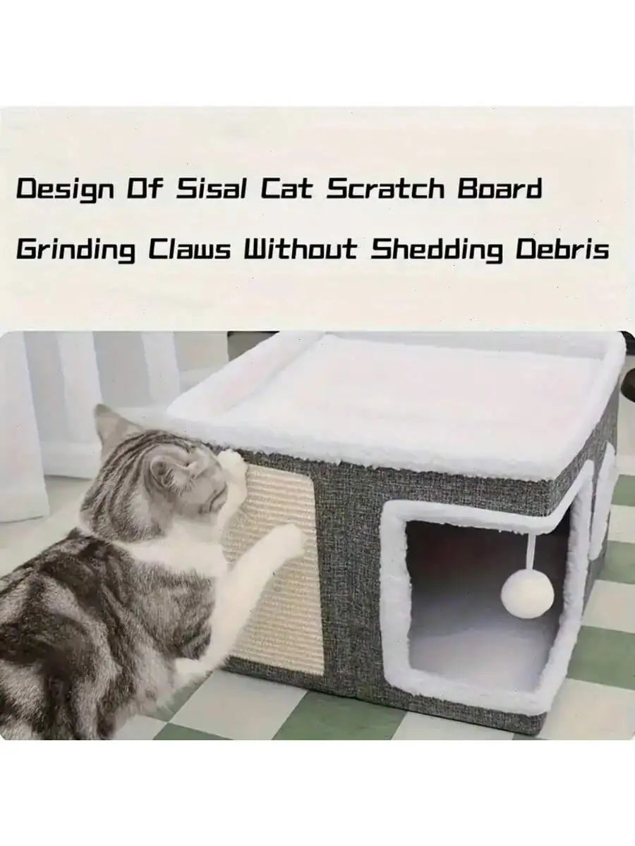 4-Season Multi-Level Foldable Cat House with Tunnel & Scratching Board