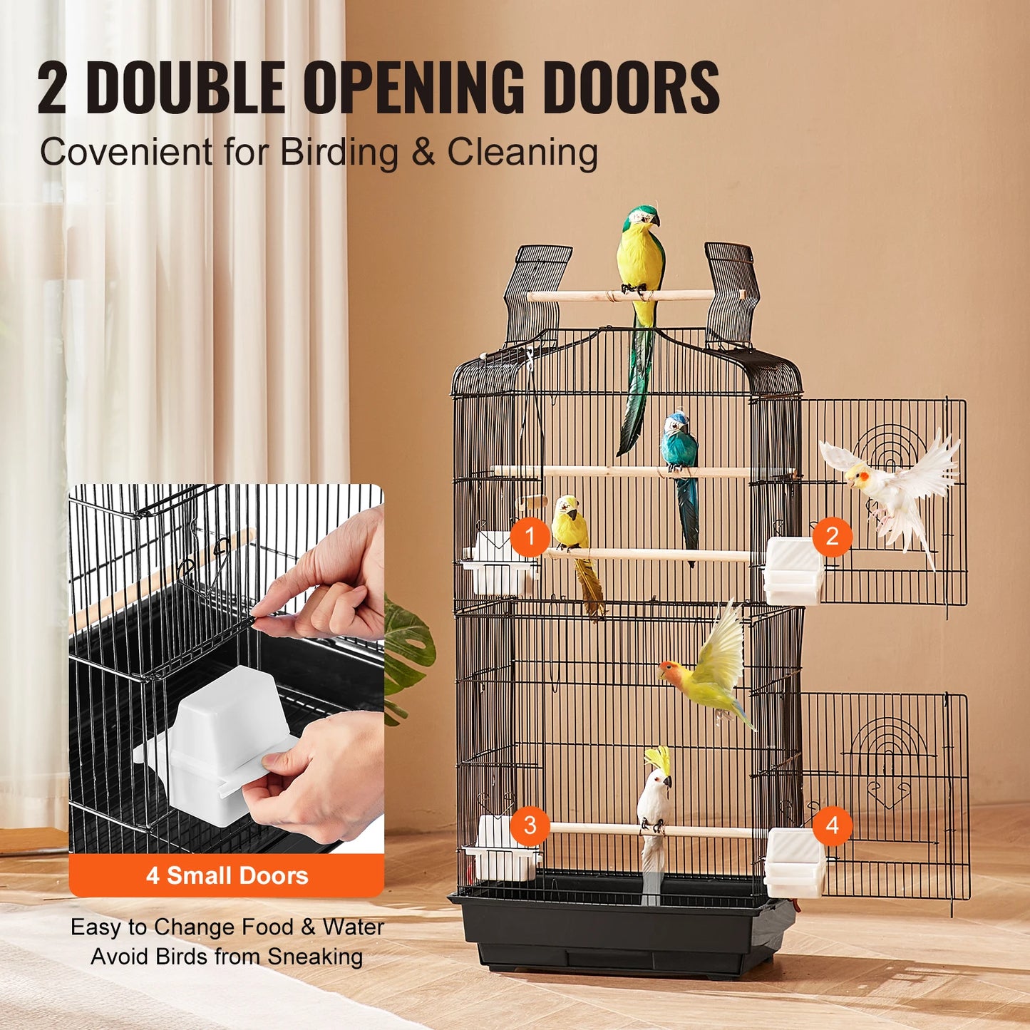 Large Open-Top Parrot Bird Cage with Swing & Perch
