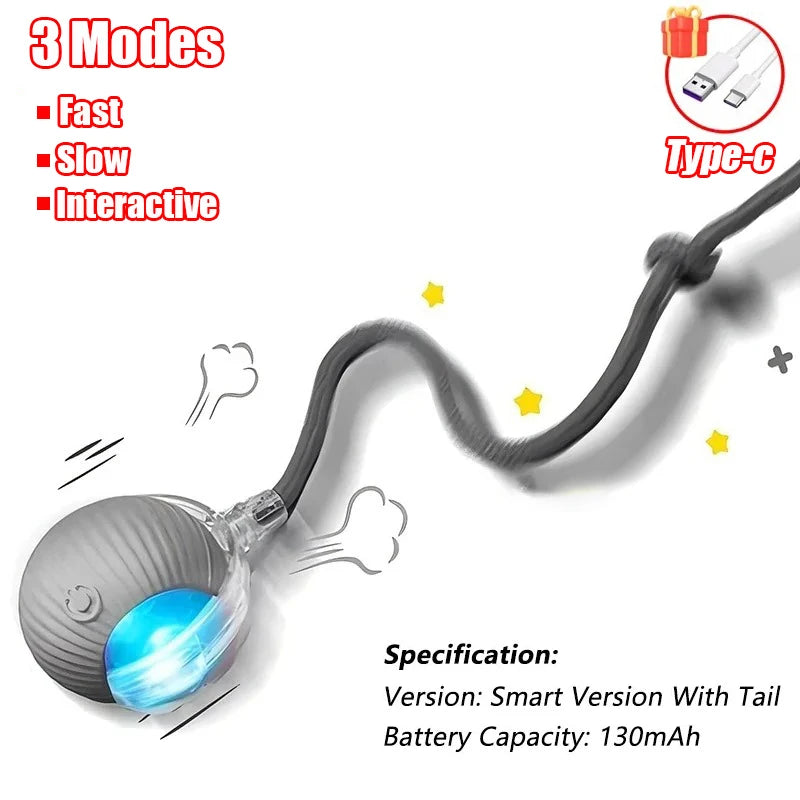 Automatic Rolling Ball Cat Toy – Rechargeable Smart Electric Toy with Faux Tail & Mouse Simulation