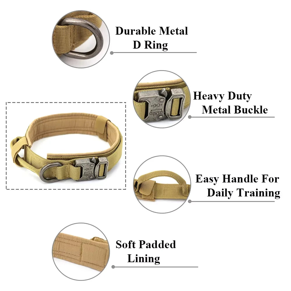 Tactical Dog Collar & Leash Set – Heavy-Duty 1000D Nylon with Control Handle, D-Ring & Quick-Release Buckle, Sizes M–XL