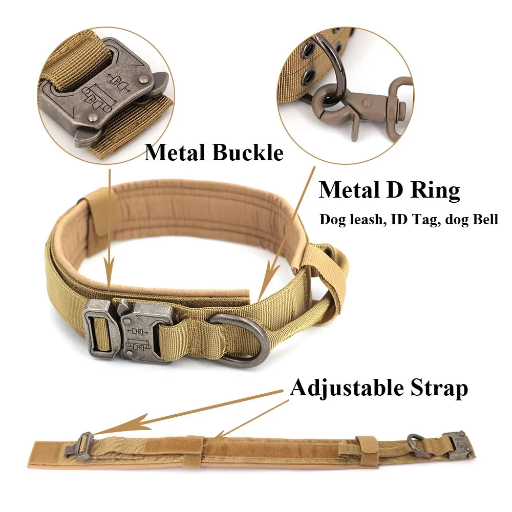 Tactical Dog Collar & Leash Set – Heavy-Duty 1000D Nylon with Control Handle, D-Ring & Quick-Release Buckle, Sizes M–XL