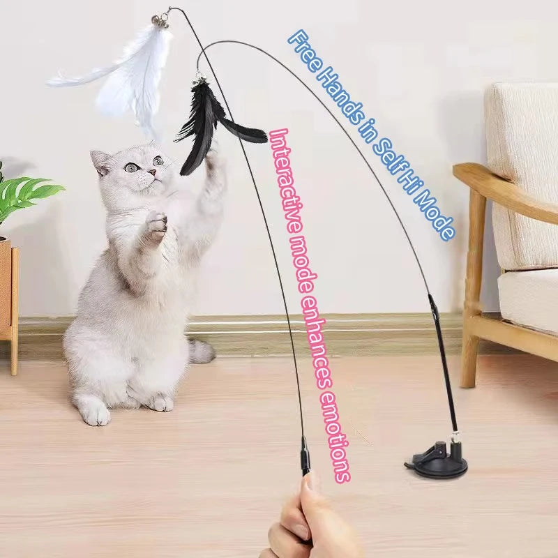 Hands-Free Suction Cup Cat Feather Wand Toy