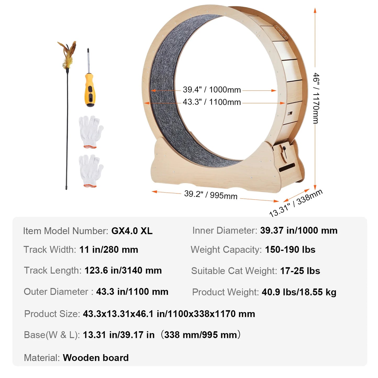 Wooden Cat Exercise Wheel with Cat Teaser