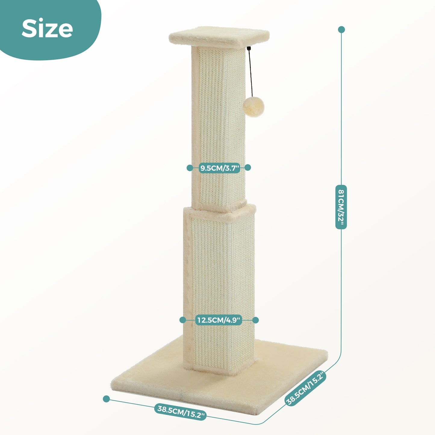 Tall Woven Sisal Cat Scratching Post with Dangling Ball