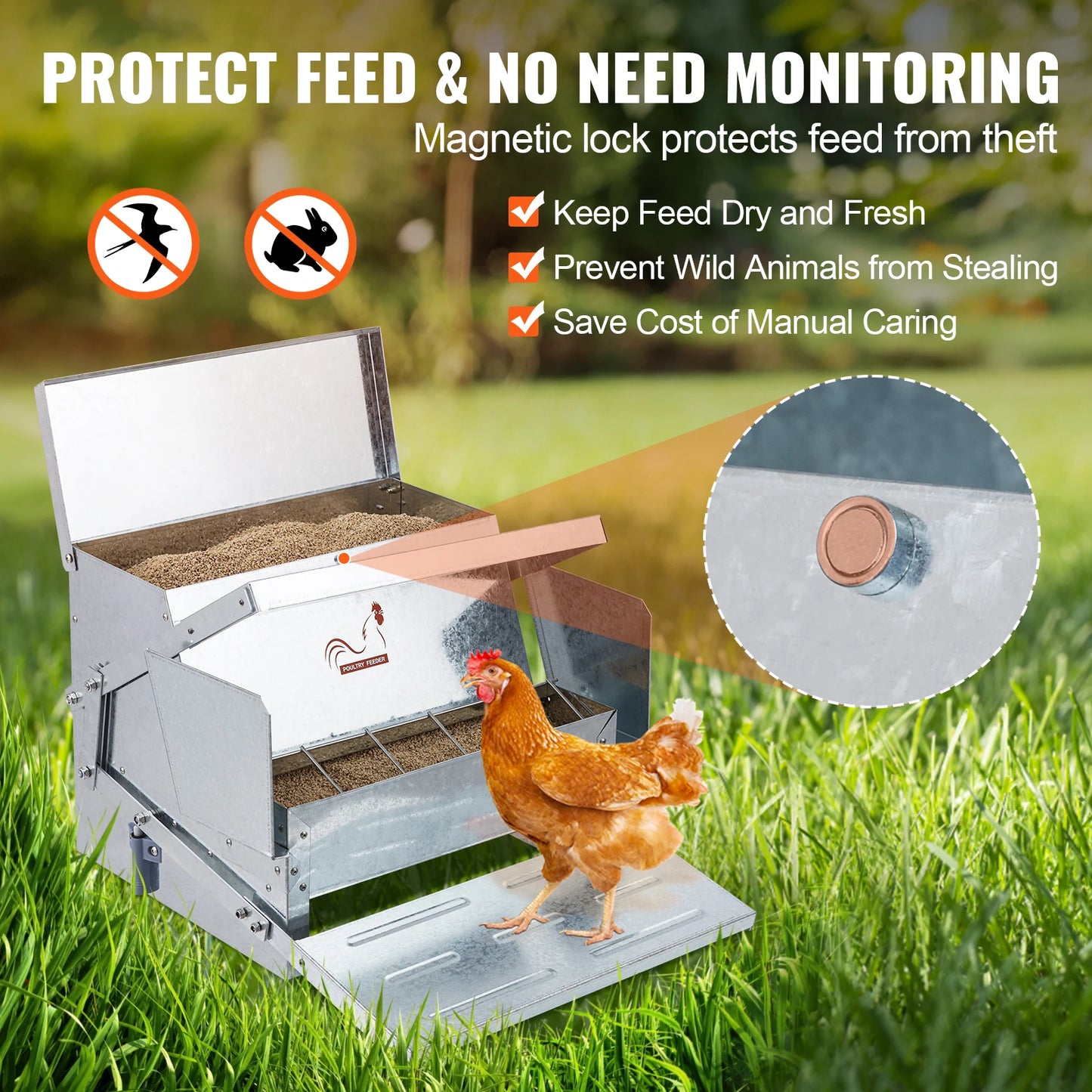 Automatic Treadle Chicken Feeder – 25 lb Capacity, Weatherproof Galvanized Steel