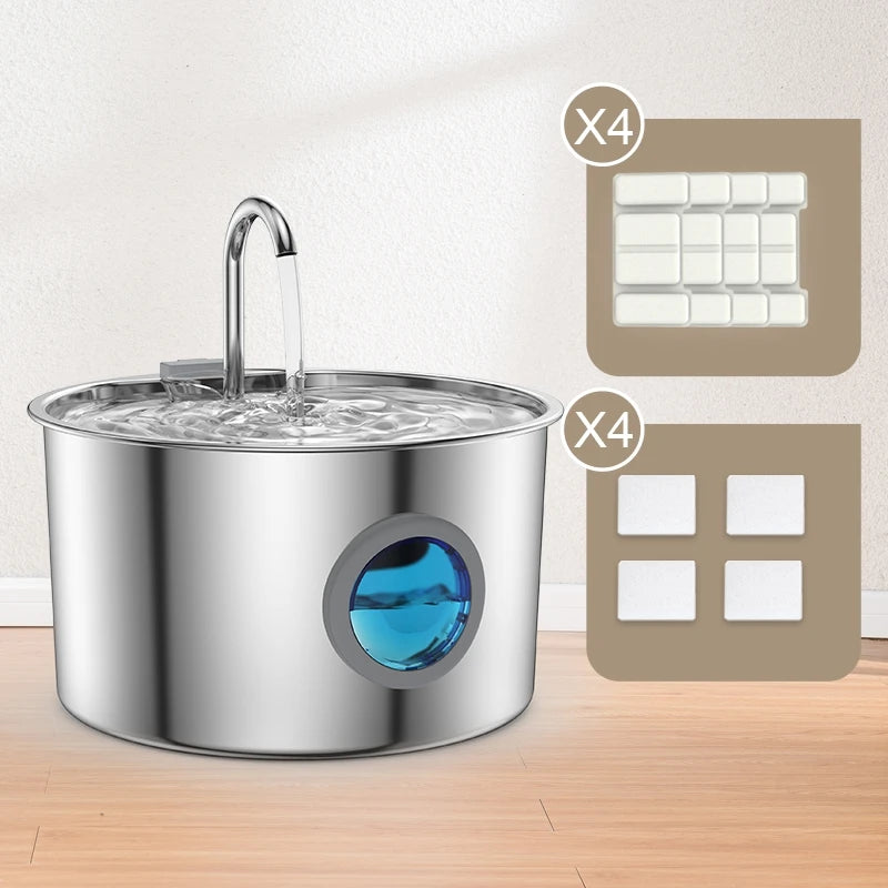 Stainless Steel Pet Water Fountain – 108oz Automatic Dispenser with Replaceable Filters for Cats & Dogs