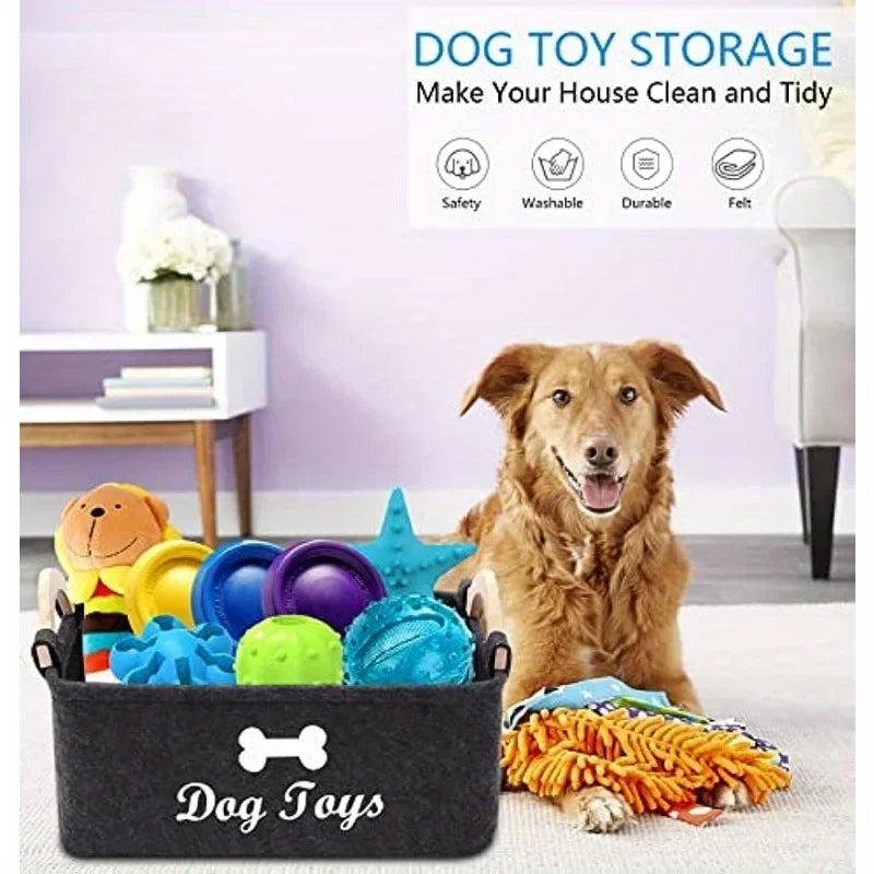 Felt Pet Toy Storage Box – Stylish Organizer Basket for Dog & Cat Toys