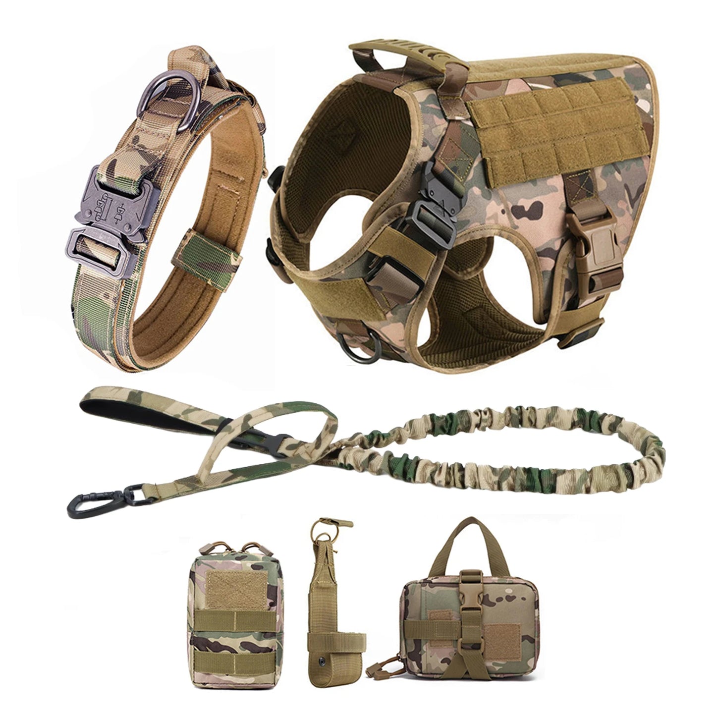 Tactical Dog Harness with Leash & MOLLE Pouches