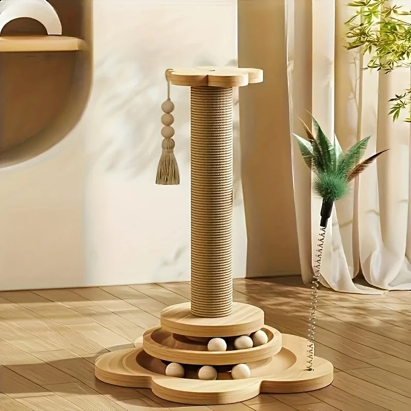 Rotating Cat Scratch Board with Vertical Sisal Post