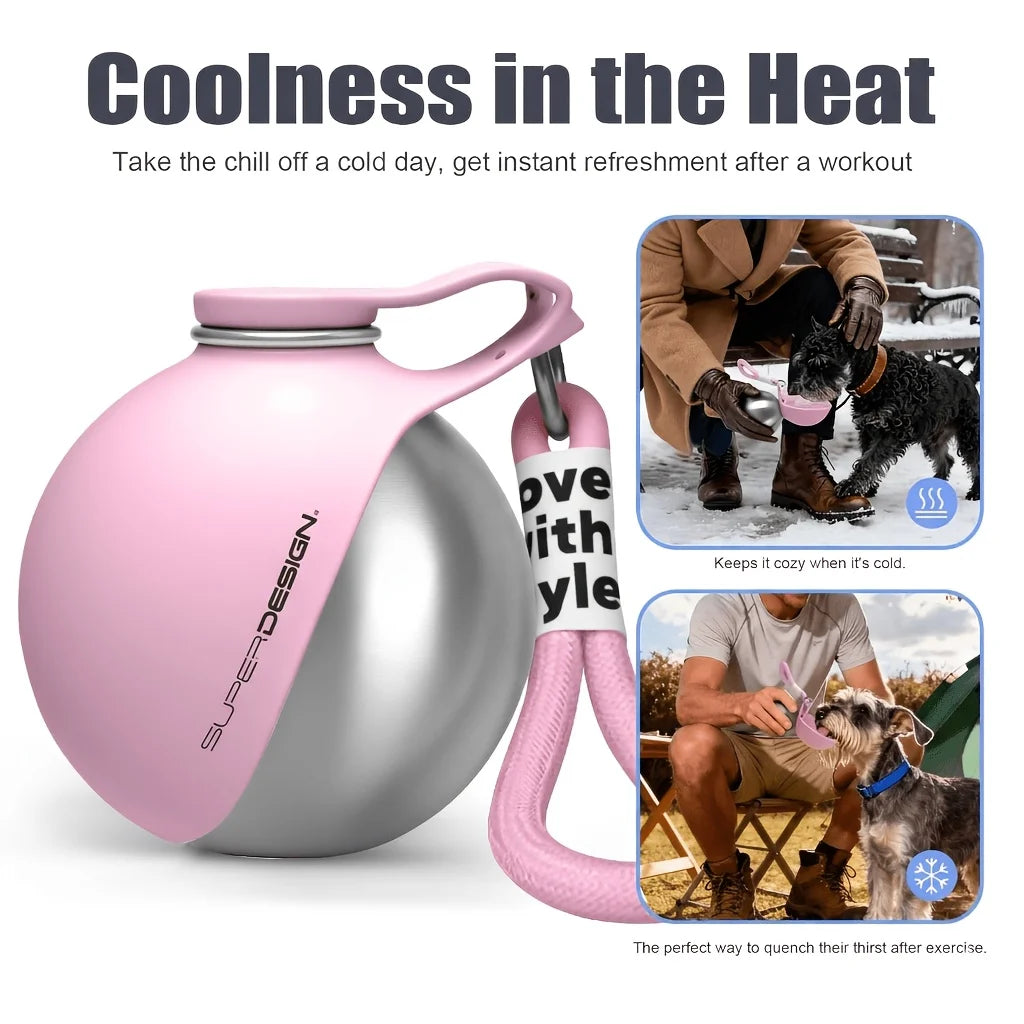Portable Stainless Steel Pet Travel Water Bottle with Bowl