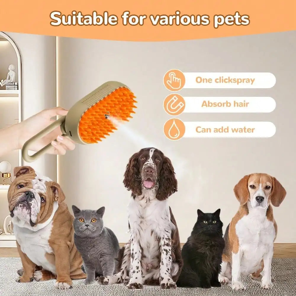 4-in-1 Steam Grooming Brush for Cats & Dogs – Self-Cleaning Comb with Vibrating Massage & Hair Removal