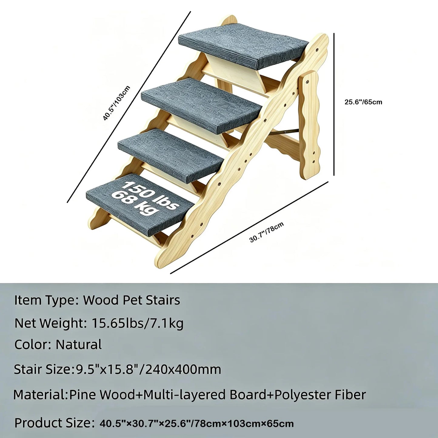 2-in-1 Wooden Pet Stairs & Folding Dog Ramp – Anti-Slip 3 or 4 Step Ladder for Dogs & Cats, Supports Up to 150 lbs