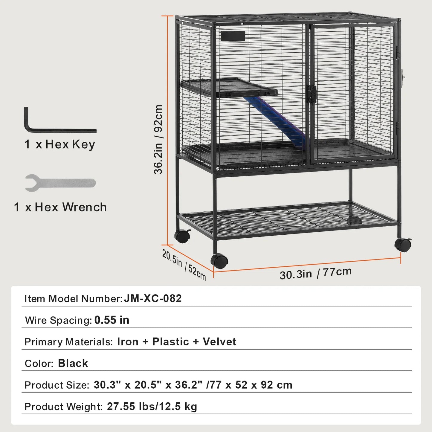 Large 4-Tier Rolling Metal Cage for Ferrets, Rats, Guinea Pigs & Small Animals – 64.6"
