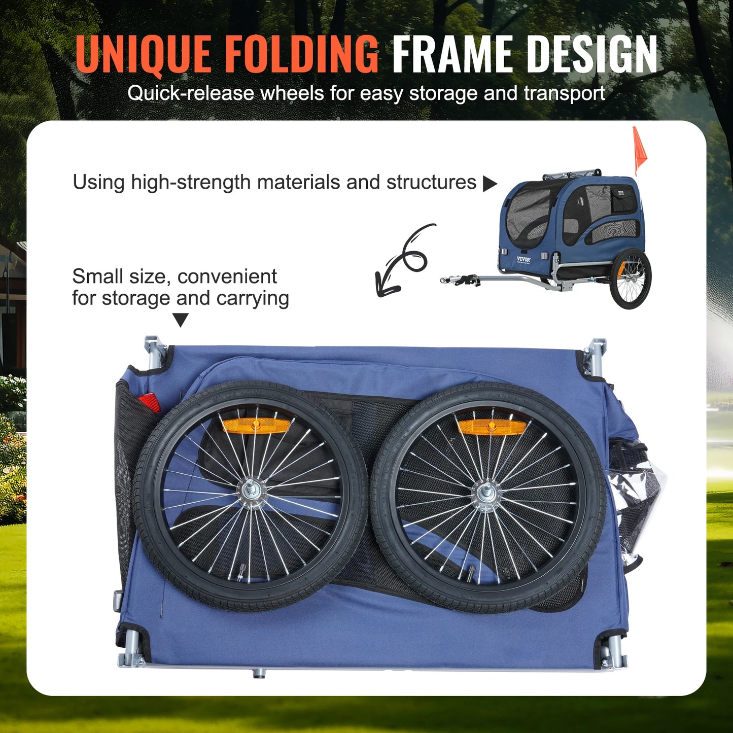 Dog Bike Trailer with Coupler, Reflectors & Safety Flag – Collapsible Pet Bicycle Carrier for Dogs Up to 100 lbs