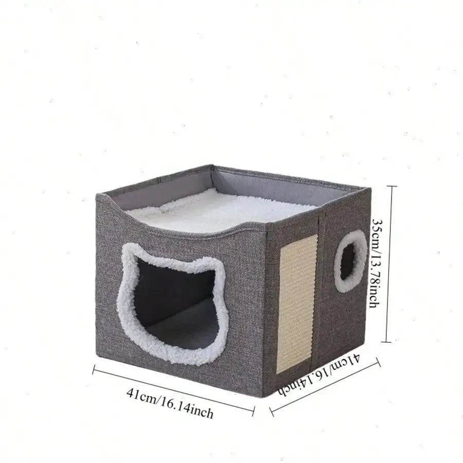 4-Season Multi-Level Foldable Cat House with Tunnel & Scratching Board