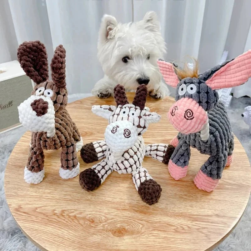Plush Squeaky Donkey Chew Toy for Puppies & Small Dogs