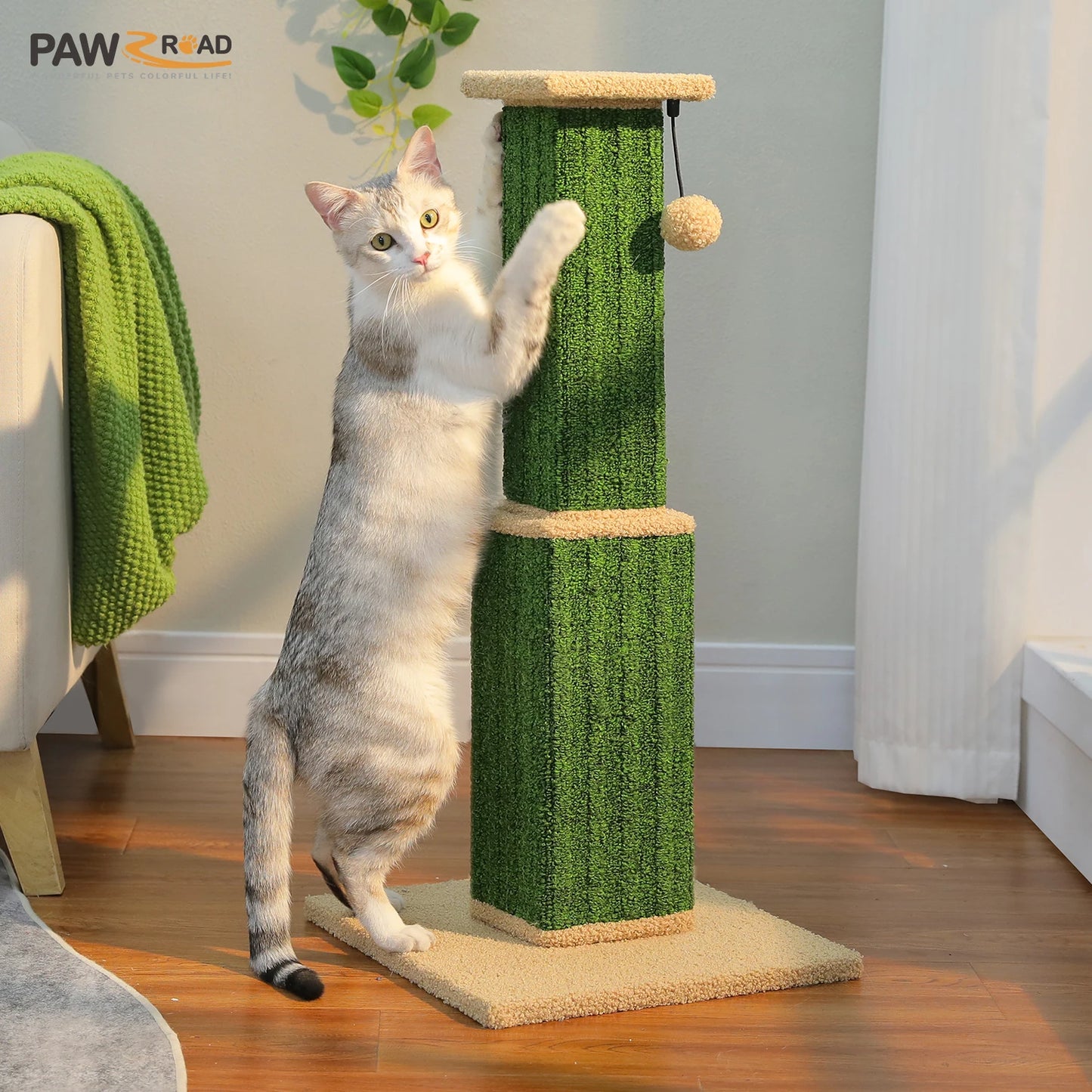 Tall Woven Sisal Cat Scratching Post with Dangling Ball