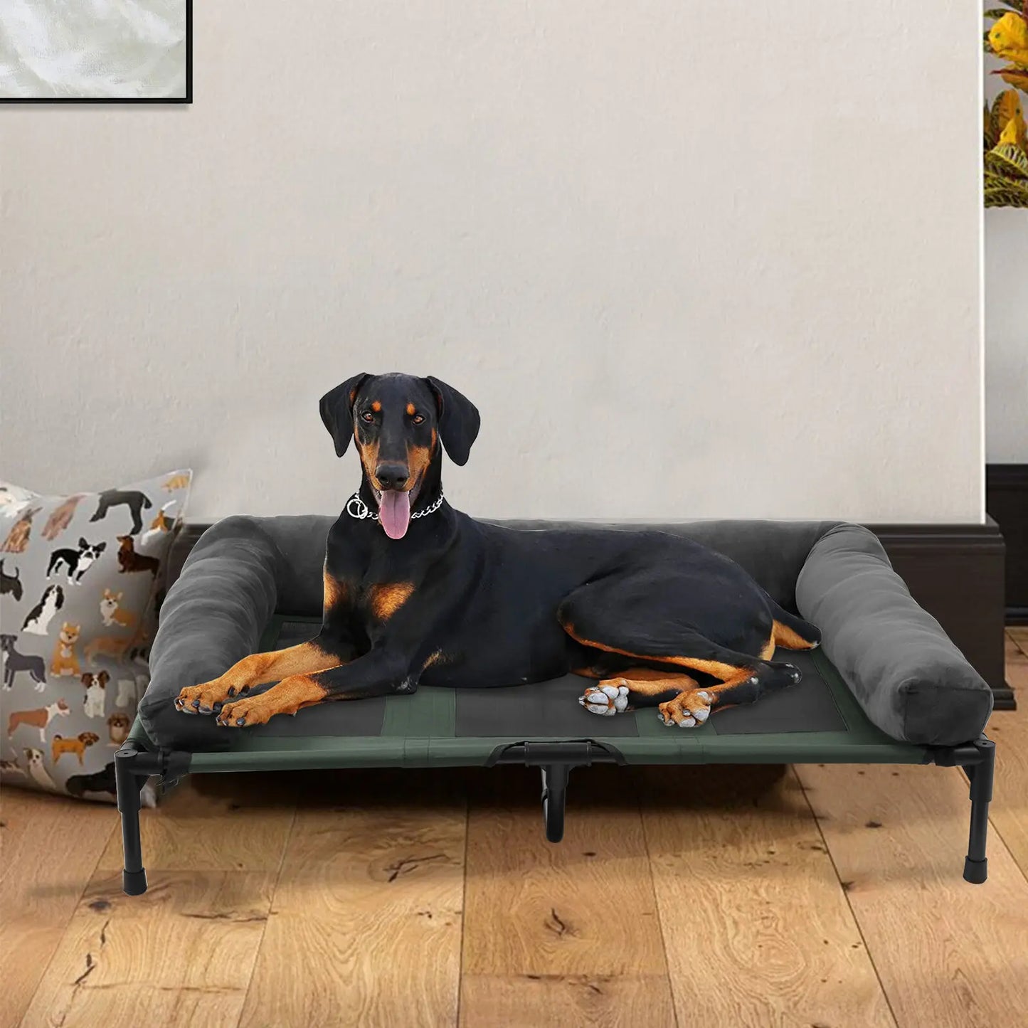 Elevated Pet Lounger Bed with Plush Bolster
