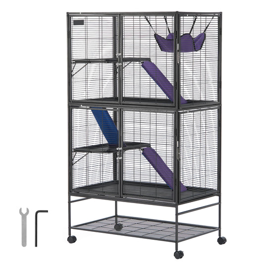 Large 4-Tier Rolling Metal Cage for Ferrets, Rats, Guinea Pigs & Small Animals – 64.6"